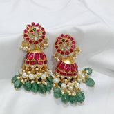 Ruby and Emerald Pearl Jimiki in Kundan - KE00243